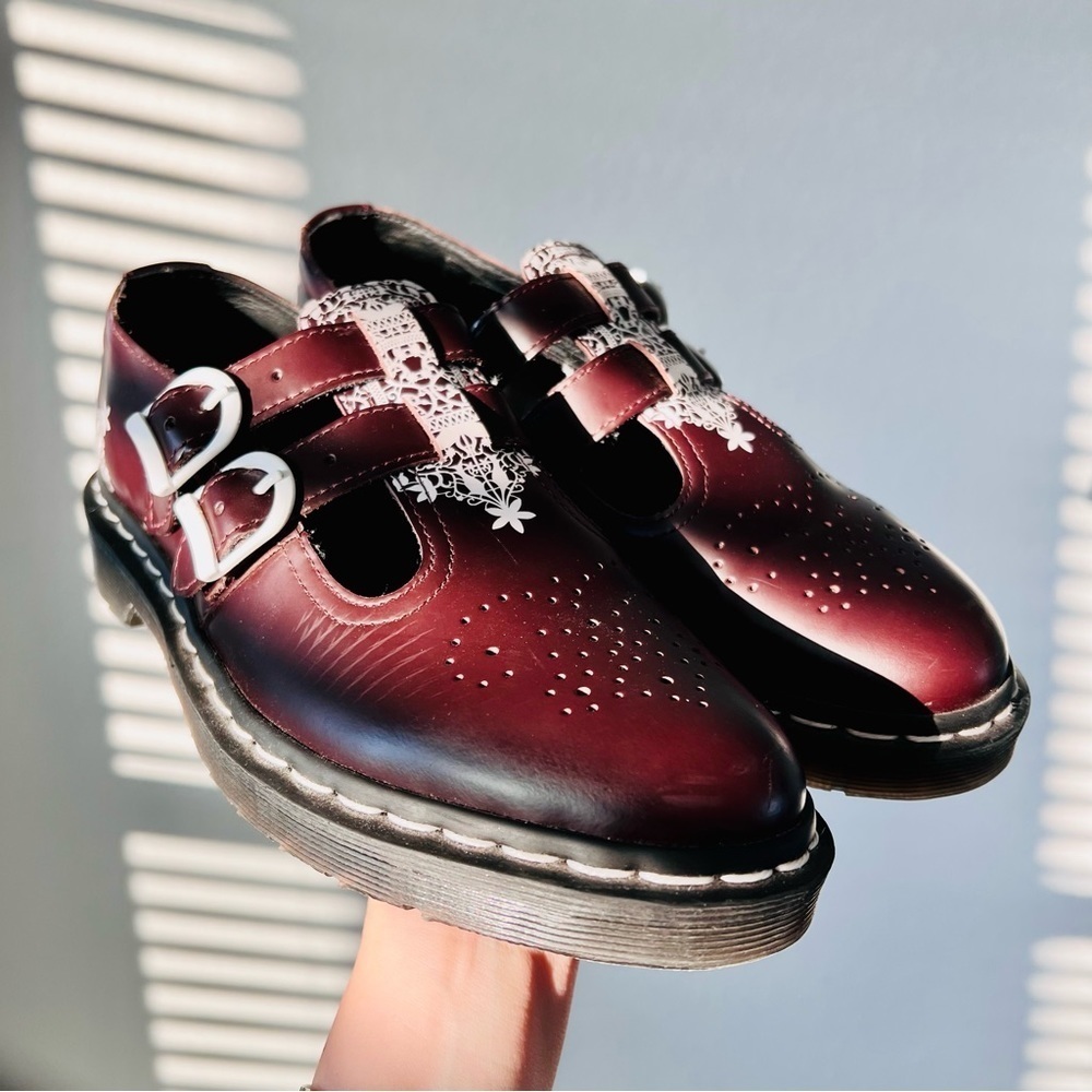 Dr Martens Lace Collection Oxblood Mandala Mary Janes Loafers 8065 - Picture 2 of 9